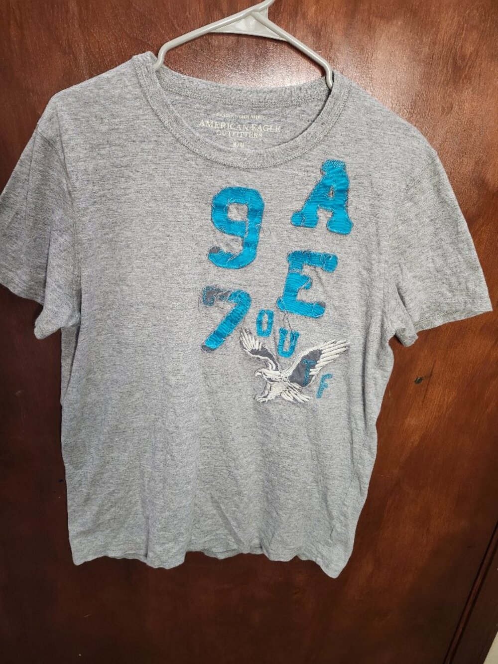 American Eagle Outfitters Shirt Mens Medium Gray/Blue Eagle Logo Applique Y2K